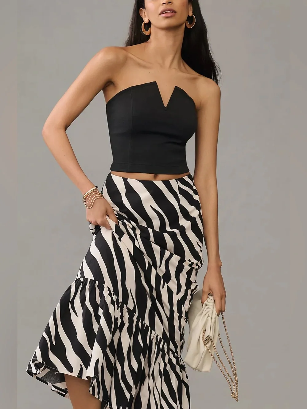 Anthropologie Forever That Girl Zebra Print Ruffle Hem Maxi Skirt NWT Size Small - Picture 4 of 13